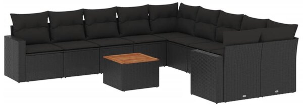 11 részes fekete polyrattan kerti ülőgarnitúra párnákkal