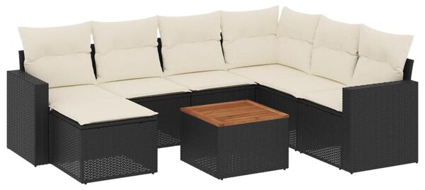 8 részes fekete polyrattan kerti ülőgarnitúra párnákkal