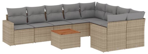 10 részes bézs polyrattan kerti ülőgarnitúra párnával