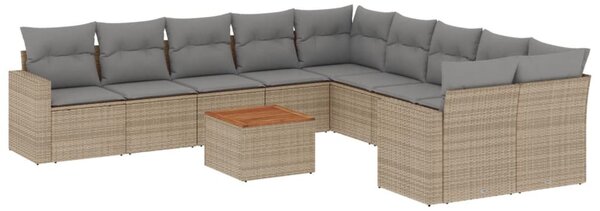 11 részes bézs polyrattan kerti ülőgarnitúra párnákkal