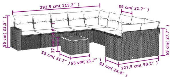 11 részes bézs polyrattan kerti ülőgarnitúra párnákkal