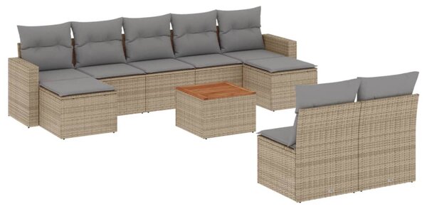 10 részes bézs polyrattan kerti ülőgarnitúra párnával