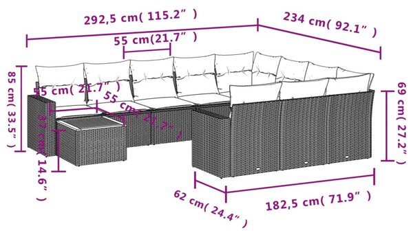 11 részes szürke polyrattan kerti ülőgarnitúra párnákkal