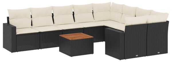 10 részes fekete polyrattan kerti ülőgarnitúra párnákkal
