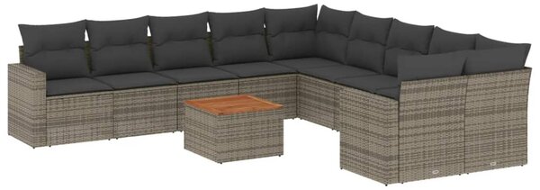 11 részes szürke polyrattan kerti ülőgarnitúra párnákkal