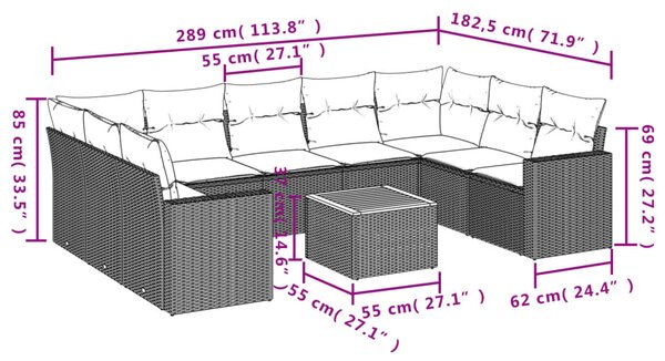 10 részes bézs polyrattan kerti ülőgarnitúra párnával