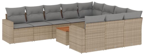 11 részes bézs polyrattan kerti ülőgarnitúra párnákkal