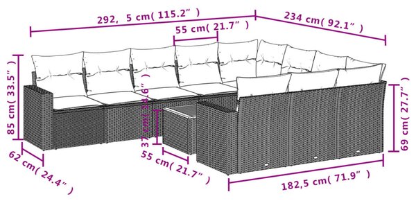 11 részes bézs polyrattan kerti ülőgarnitúra párnákkal