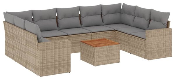 10 részes bézs polyrattan kerti ülőgarnitúra párnával
