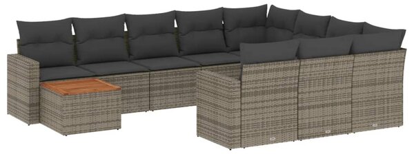 11 részes szürke polyrattan kerti ülőgarnitúra párnákkal