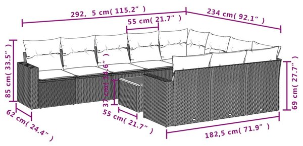 11 részes szürke polyrattan kerti ülőgarnitúra párnákkal