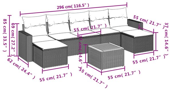 8 részes bézs polyrattan kerti ülőgarnitúra párnával