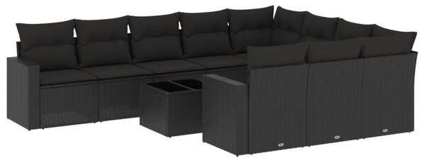 11 részes fekete polyrattan kerti ülőgarnitúra párnákkal
