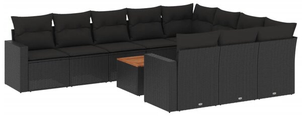 11 részes fekete polyrattan kerti ülőgarnitúra párnákkal