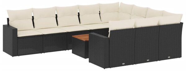 11 részes fekete polyrattan kerti ülőgarnitúra párnákkal