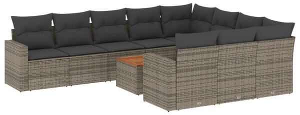 11 részes szürke polyrattan kerti ülőgarnitúra párnákkal