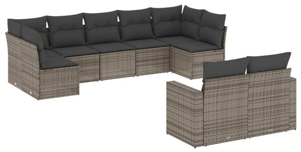 9 részes szürke polyrattan kerti ülőgarnitúra párnákkal