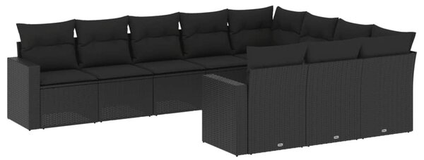 10 részes fekete polyrattan kerti ülőgarnitúra párnákkal