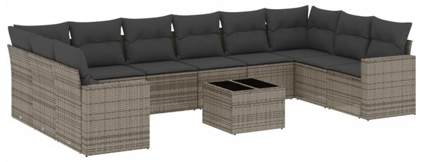 11 részes szürke polyrattan kerti ülőgarnitúra párnákkal