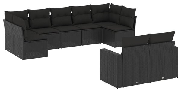 9 részes fekete polyrattan kerti ülőgarnitúra párnákkal