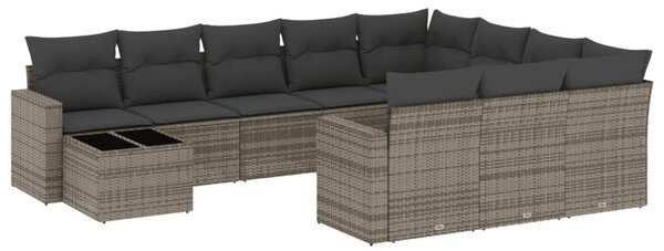 11 részes szürke polyrattan kerti ülőgarnitúra párnákkal