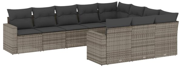 10 részes szürke polyrattan kerti ülőgarnitúra párnákkal