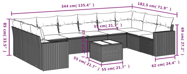 11 részes szürke polyrattan kerti ülőgarnitúra párnákkal