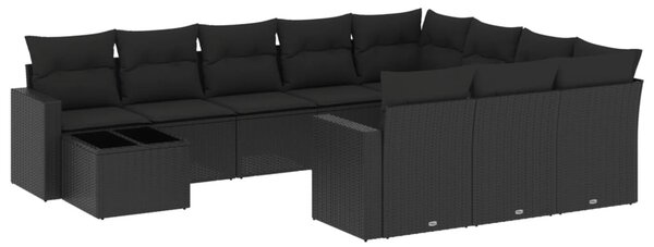 11 részes fekete polyrattan kerti ülőgarnitúra párnákkal