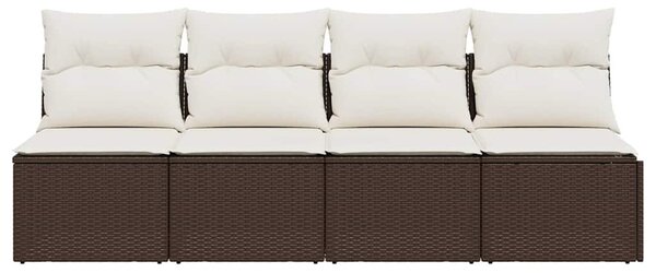 4 személyes barna polyrattan kerti kanapé párnával