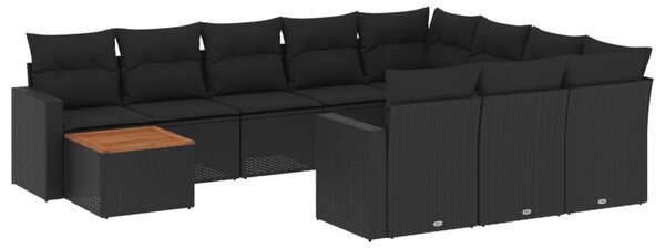 11 részes fekete polyrattan kerti ülőgarnitúra párnákkal
