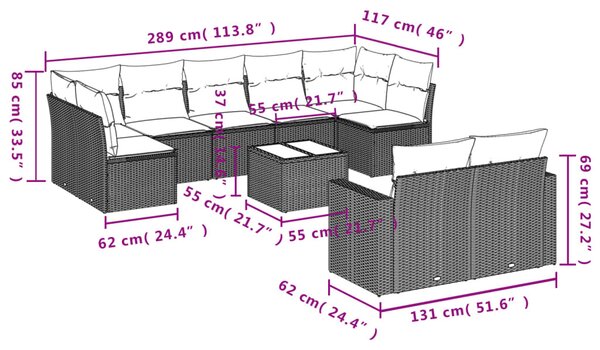 10 részes szürke polyrattan kerti ülőgarnitúra párnákkal