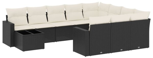 11 részes fekete polyrattan kerti ülőgarnitúra párnákkal