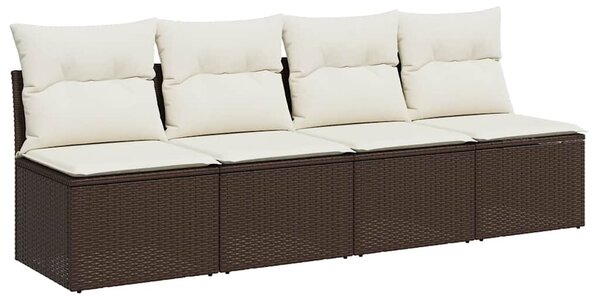 4 személyes barna polyrattan kerti kanapé párnával