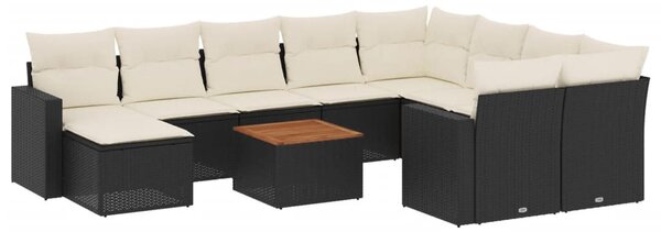 11 részes fekete polyrattan kerti ülőgarnitúra párnákkal
