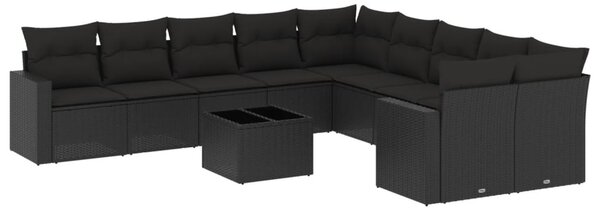 11 részes fekete polyrattan kerti ülőgarnitúra párnákkal