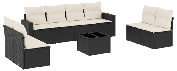 9 részes fekete polyrattan kerti ülőgarnitúra párnákkal