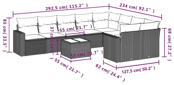 10 részes bézs polyrattan kerti ülőgarnitúra párnával