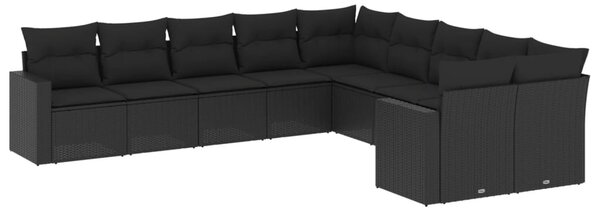 10 részes fekete polyrattan kerti ülőgarnitúra párnákkal