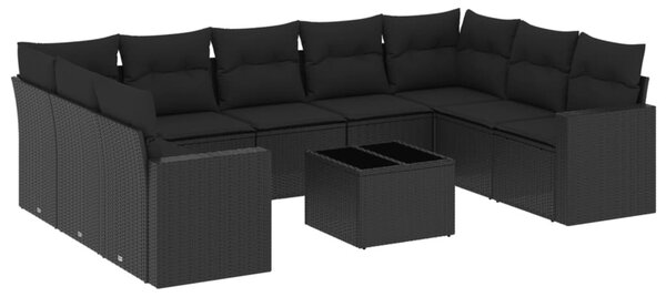 10 részes fekete polyrattan kerti ülőgarnitúra párnákkal