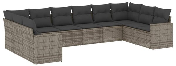 10 részes szürke polyrattan kerti ülőgarnitúra párnákkal