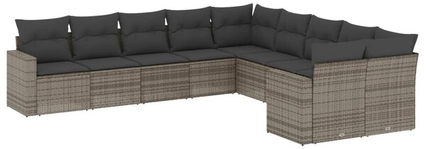 10 részes szürke polyrattan kerti ülőgarnitúra párnákkal