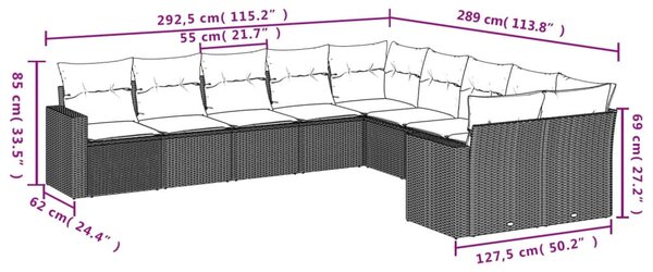 10 részes világosszürke polyrattan kerti ülőgarnitúra párnákkal