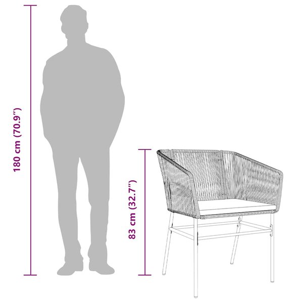 2 db fekete polyrattan kerti szék párnával