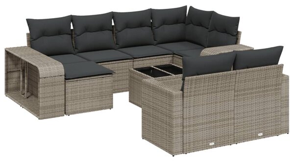 11 részes szürke polyrattan kerti ülőgarnitúra párnákkal