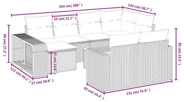 11 részes fekete polyrattan kerti ülőgarnitúra párnákkal
