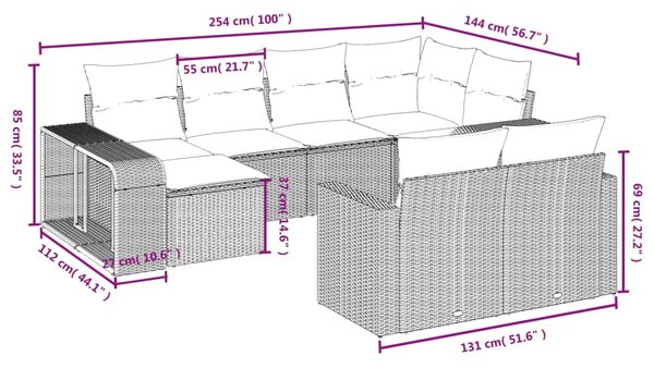 10 részes fekete polyrattan kerti ülőgarnitúra párnákkal