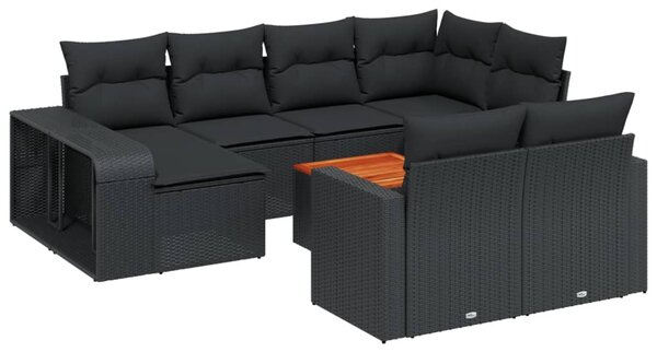 11 részes fekete polyrattan kerti ülőgarnitúra párnákkal