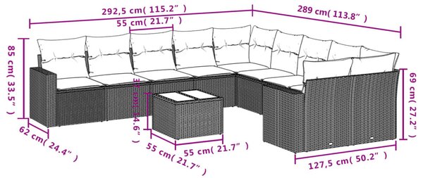 11 részes fekete polyrattan kerti ülőgarnitúra párnákkal