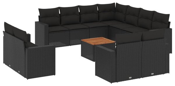 12 részes fekete polyrattan kerti ülőgarnitúra párnákkal