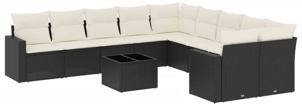11 részes fekete polyrattan kerti ülőgarnitúra párnákkal
